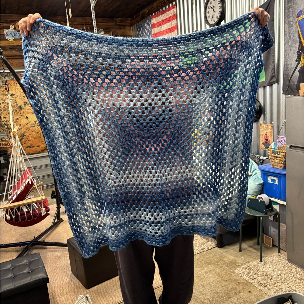 Elegant Blue Crochet Throw Blanket